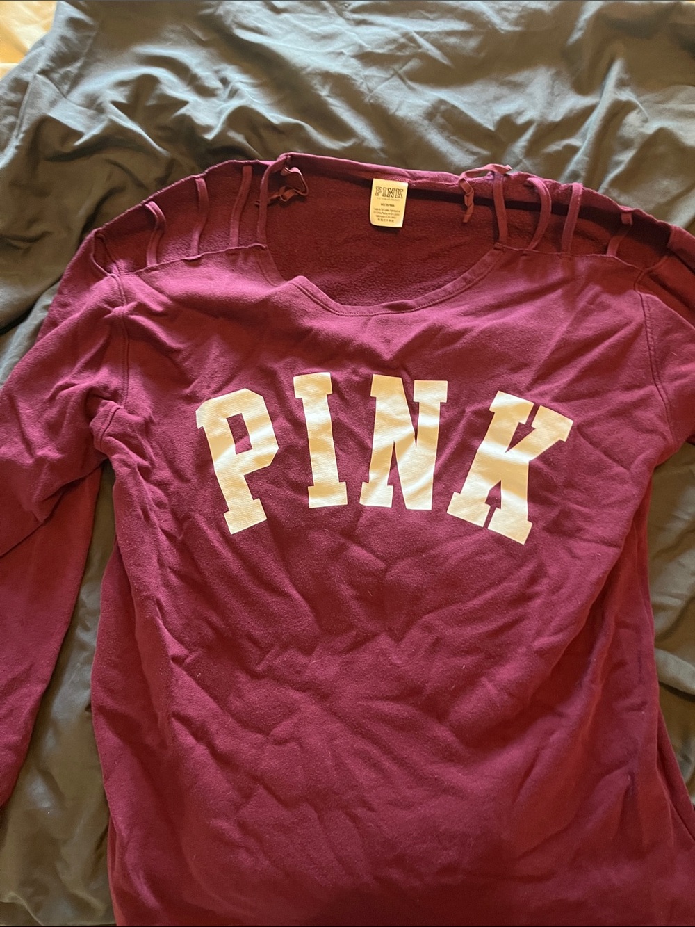 PINK Victoria's Secret Maroon Ladder-Shoulder Logo Sweatshirt